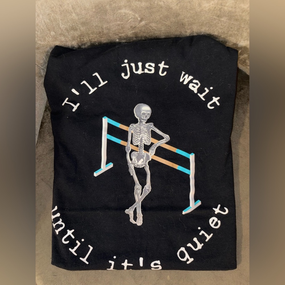 Gildan Black Short Sleeve Tee with Skeleton Graphic and Teal Accent
